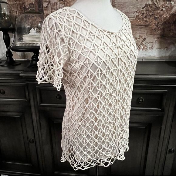 Dress Barn Cream Double Layered Short Sleeve Top size Large - Picture 1 of 7